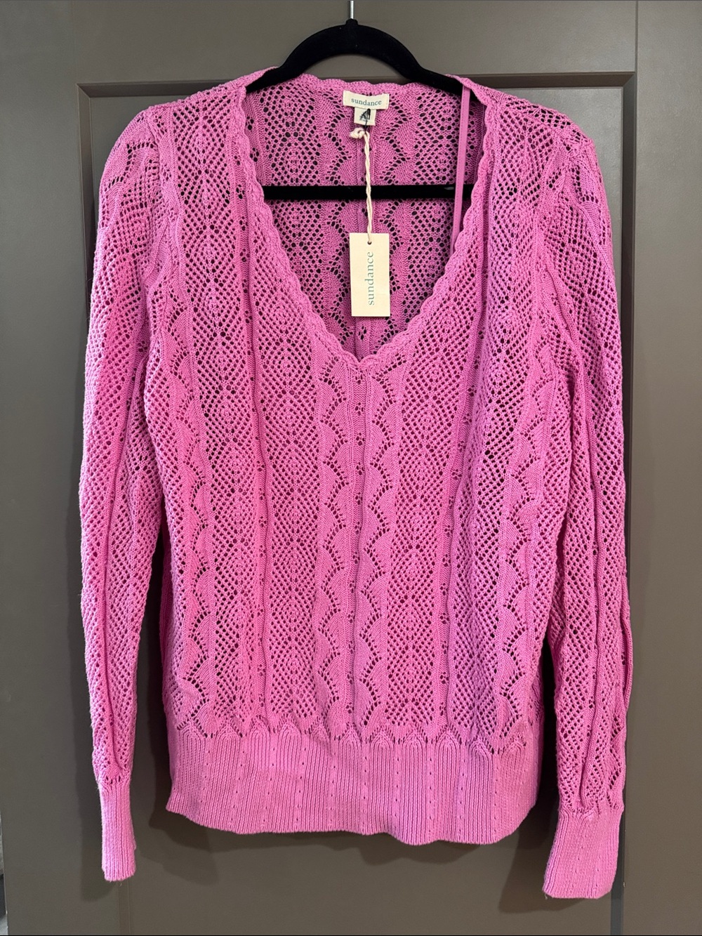 Sundance Pink Openwork V-Neck Sweater